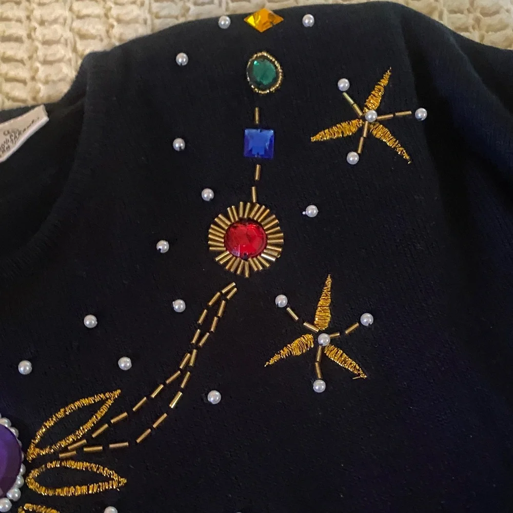 Vintage 80s - Eva Cervantes Embellished Black Women's Sweater with Gem Accents